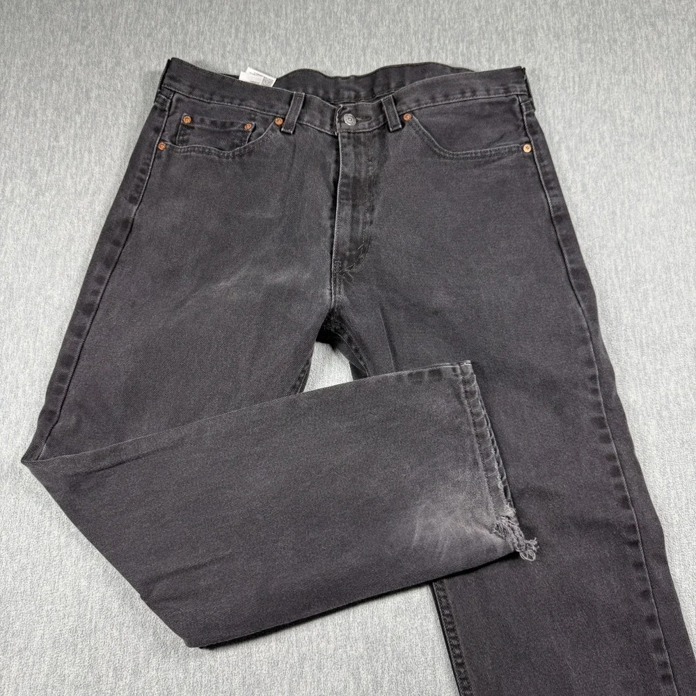 Levis Jeans Mens 36x30 Black 505 Regular Fit Straight Leg‎ Frayed Hem Denim Pant